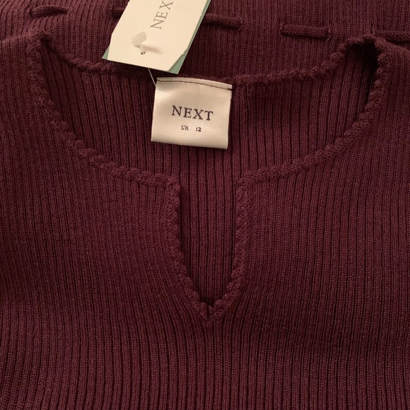 NEXT UK V-Neck Ribbed Merino Wool Blend 3/4 Sleeve Plum Top Size Small - Picture 2 of 14